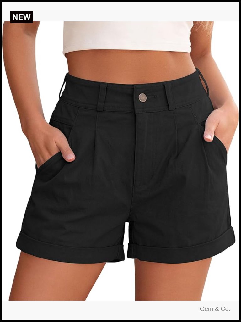 High Waisted Shorts Pleated Tailored Cuffed Bottoms With Pockets